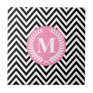 Black and White Geometric Monogram Tile