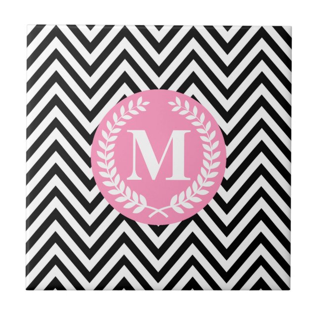 Black and White Geometric Monogram Tile (Front)
