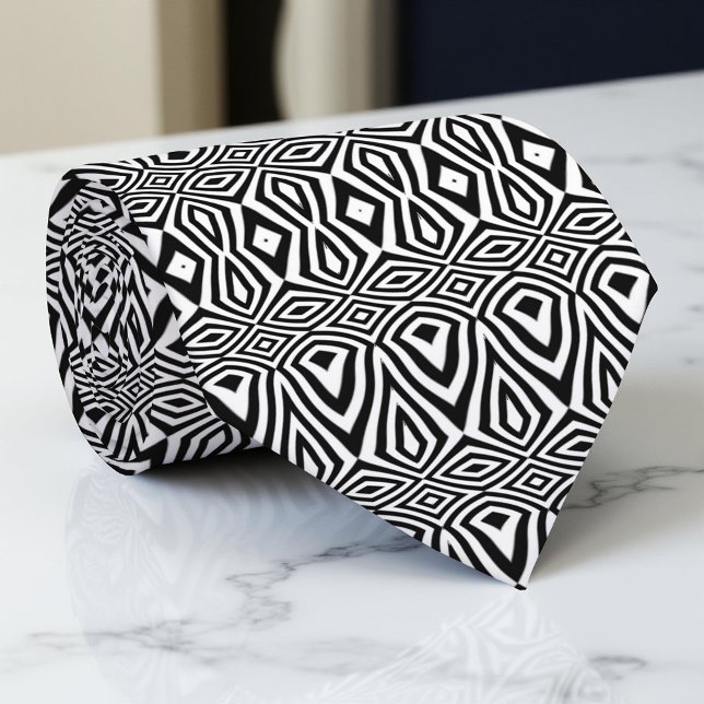 Black and White Geometric Optical Illusion Mosaic Tie (Creator Uploaded)