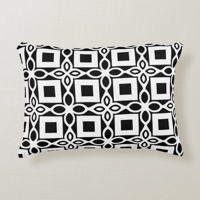 Black and White Geometric Pattern Accent Pillow (Front)