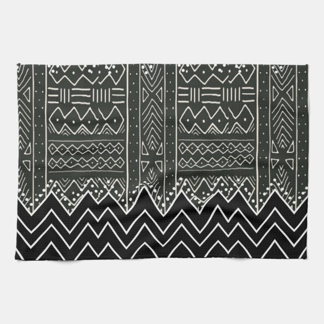 Black and White Geometric Pattern Kitchen Towel (Horizontal)