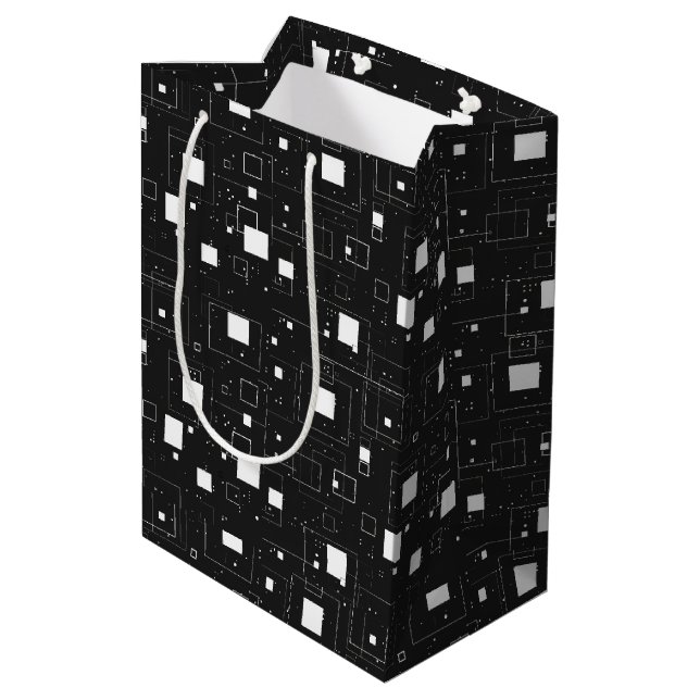 Black and White Geometric Pattern Medium Gift Bag (Back Angled)