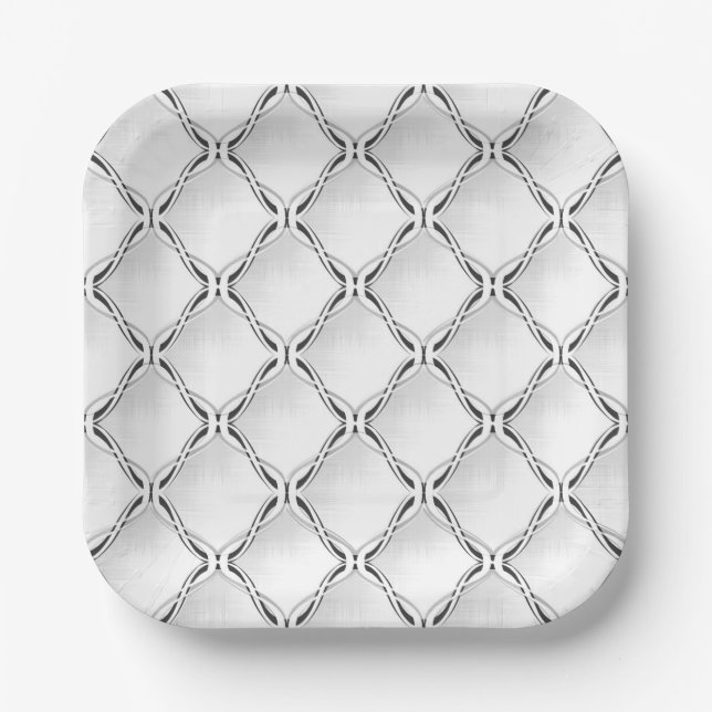 Black and white geometric pattern. paper plate (Front)