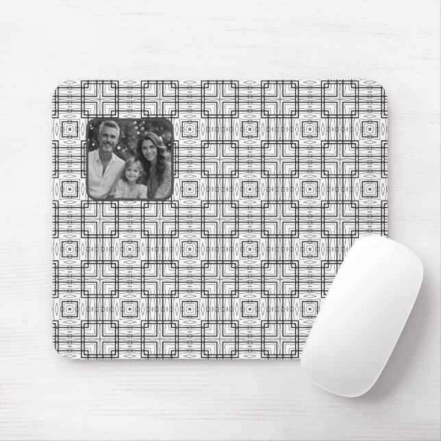 Black and White Geometric Pattern plus Photo Mouse Pad (With Mouse)