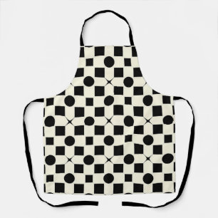 Black and White Geometric Pattern with Circles Apron