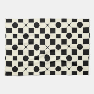 Black and White Geometric Pattern with Circles Kitchen Towel