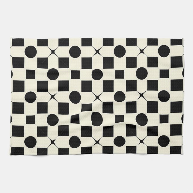 Black and White Geometric Pattern with Circles Kitchen Towel (Horizontal)