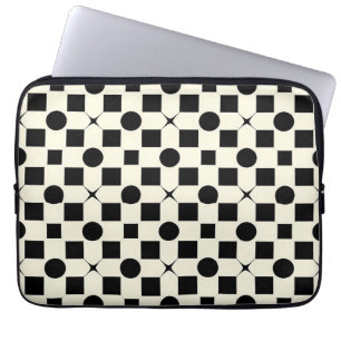 Black and White Geometric Pattern with Circles Laptop Sleeve