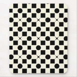 Black and White Geometric Pattern with Circles Mouse Pad