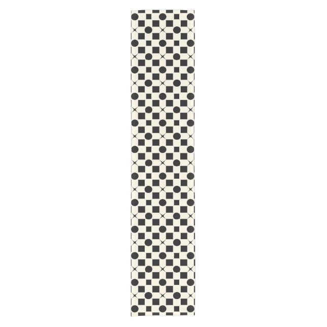 Black and White Geometric Pattern with Circles Short Table Runner (Front)