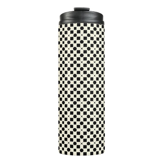 Black and White Geometric Pattern with Circles Thermal Tumbler (Front)
