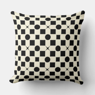 Black and White Geometric Pattern with Circles Throw Pillow
