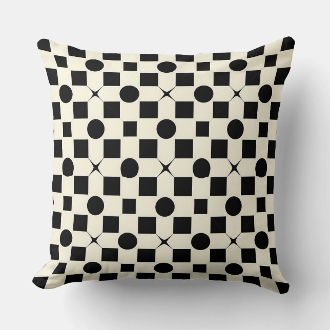 Black and White Geometric Pattern with Circles Throw Pillow (Front)