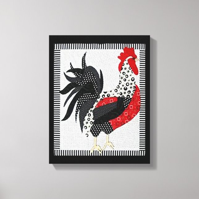 Black and White Geometric Rooster 11” x 14” Canvas Print (Front)