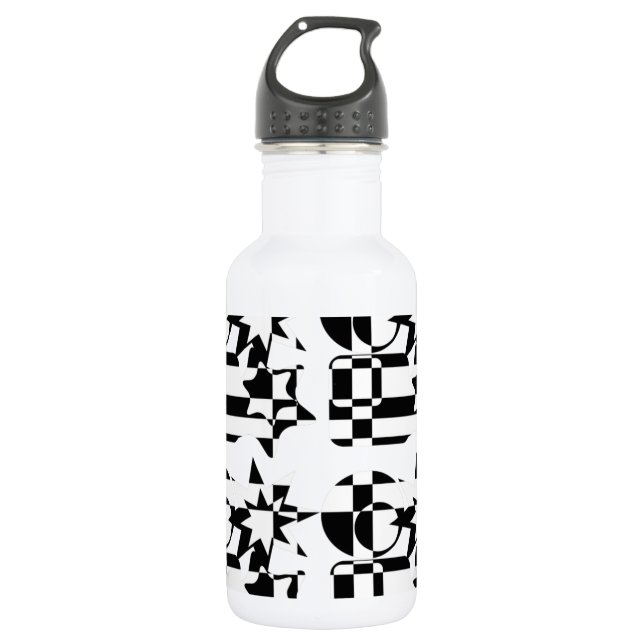 Black and White Geometric Shapes 532 Ml Water Bottle (Front)
