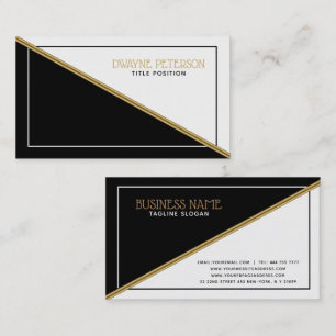 Black And White Geometric Shapes Gold Stripe Business Card