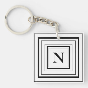 Black and White Geometric Square Monogram Keychain