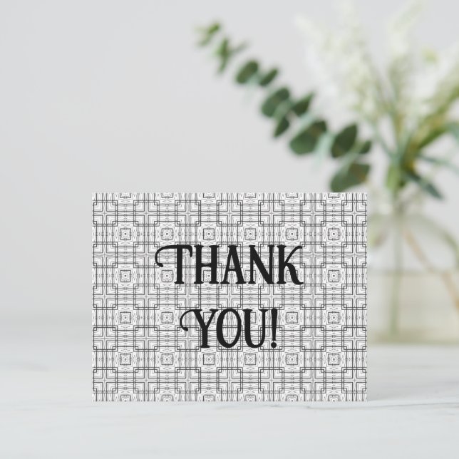 Black and White Geometric Square Pattern Thank You Postcard (Standing Front)