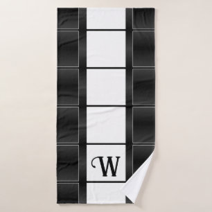 Black And White Geometric squares and lines Bath Towel Set