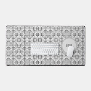 Black and White Geometric Squares Pattern Desk Mat