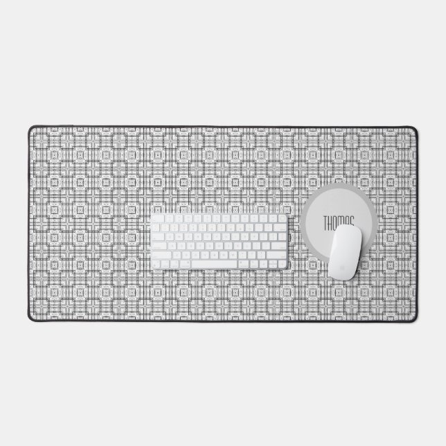 Black and White Geometric Squares Pattern Desk Mat (Keyboard & Mouse)