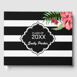 Black And White Geometric Stripes-Graduations Guest Book