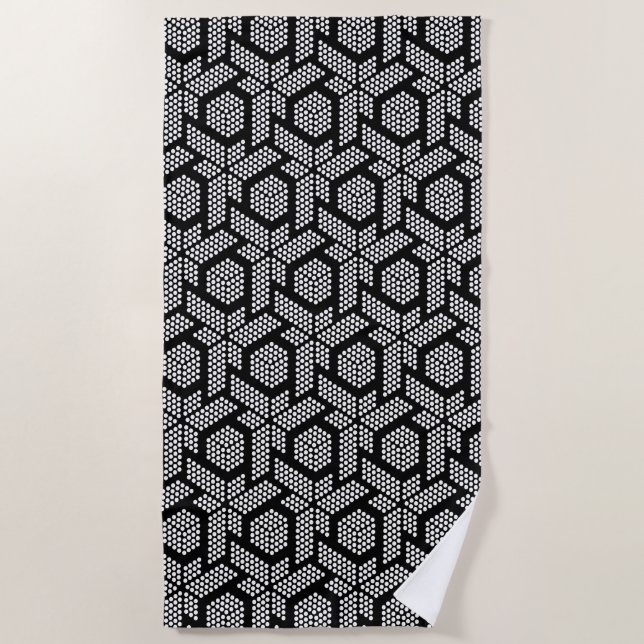 Black and white geometric totted shapes pattern beach towel (Front)