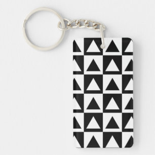 Black and White Geometric triangle pattern Keychain