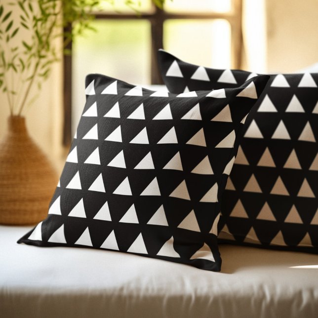 Black and White Geometric Triangle Pattern Throw Pillow (Creator Uploaded)