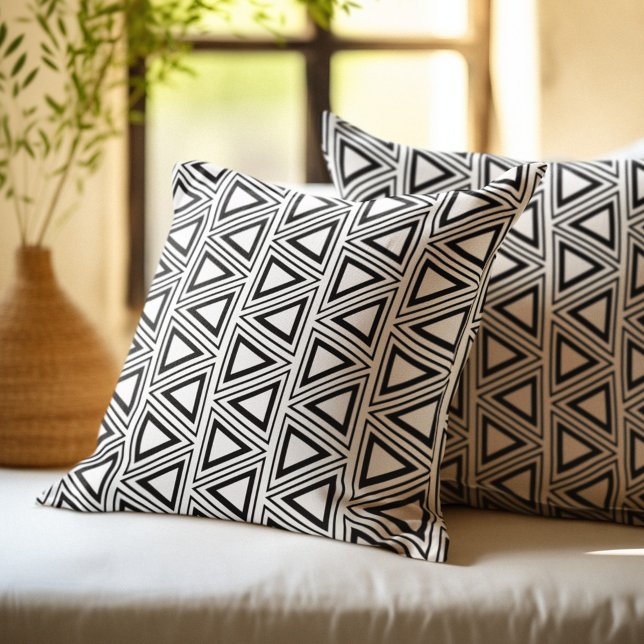 Black and White Geometric Triangle Pattern Throw Pillow (Creator Uploaded)