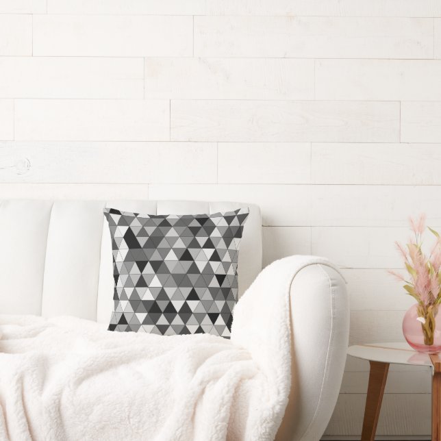 Black and White Geometric Triangles Pattern Throw Pillow (Couch)