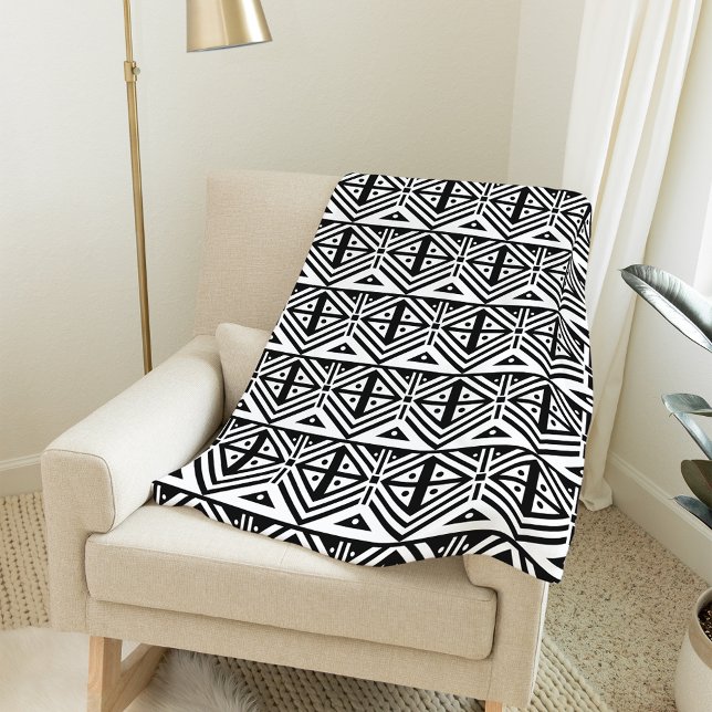 Black and White Geometric Tribal Pattern Fleece Blanket (Creator Uploaded)