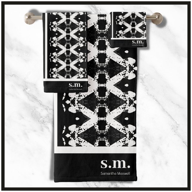 Black and White Geometric Tribal Stripe Print Bath Towel Set (Creator Uploaded)