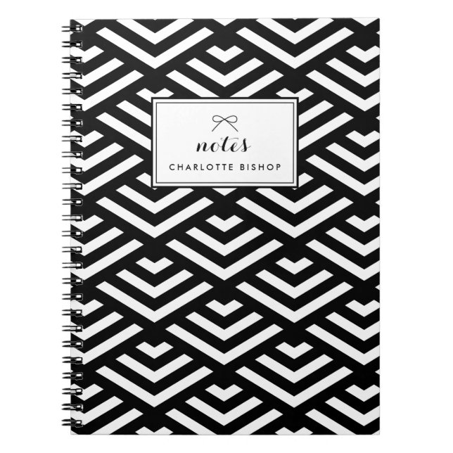 Black and White Geometric Waves Personalized Notebook (Front)