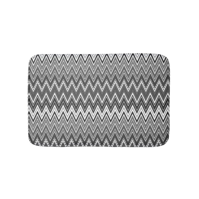 Black and white geometric zigzag pattern bath mat (Front)