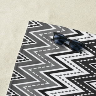 Black and white geometric zigzag pattern beach towel