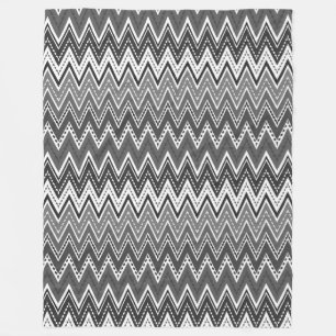 Black and white geometric zigzag pattern fleece blanket