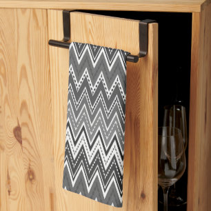 Black and white geometric zigzag pattern kitchen towel