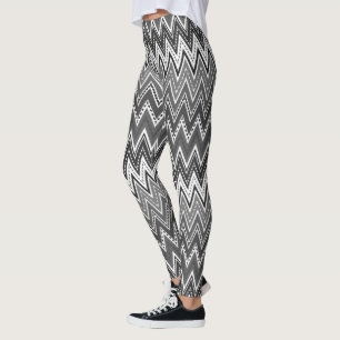 Black and white geometric zigzag pattern leggings