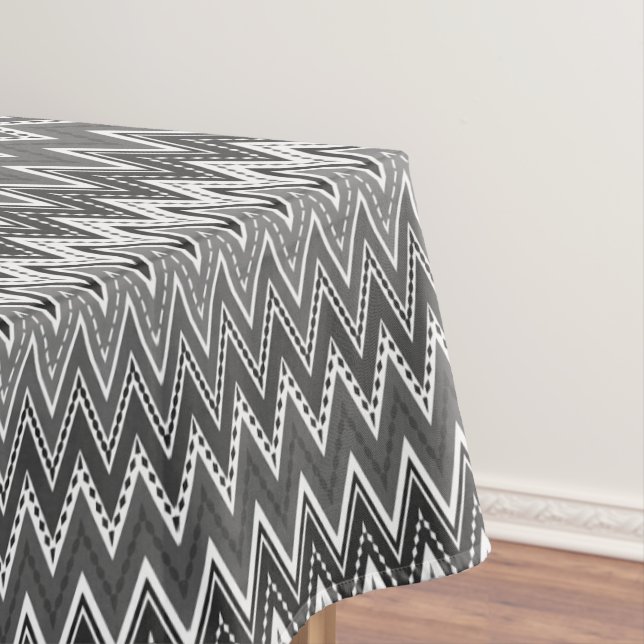 Black and white geometric zigzag pattern tablecloth (In Situ)