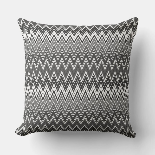 Black and white geometric zigzag pattern throw pillow (Front)