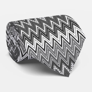 Black and white geometric zigzag pattern tie