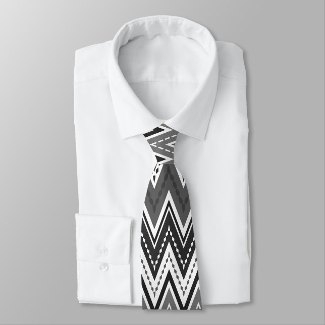Black and white geometric zigzag pattern tie (Tied)