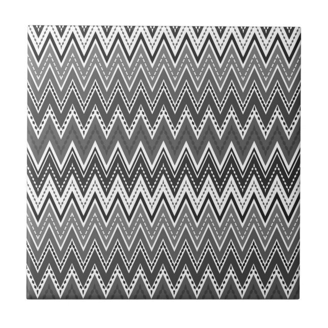 Black and white geometric zigzag pattern tile (Front)