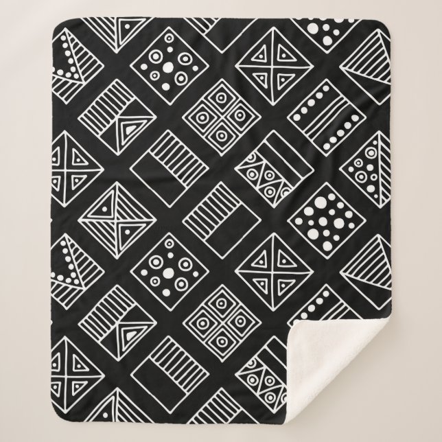 Black and white geometrical background with hand d sherpa blanket (Front)