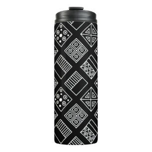 Black and white geometrical background with hand d thermal tumbler