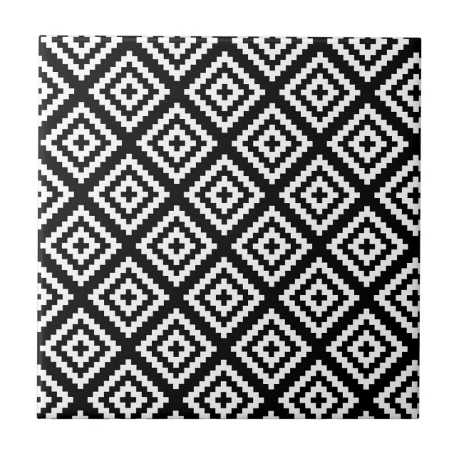 Black and White Geometrical Tribal Pattern Tile (Front)