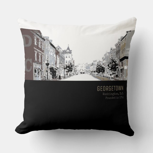Black and White Georgetown Washington DC Throw Pillow (Front)