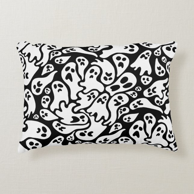 Black And White Ghost Pattern Accent Pillow (Front)