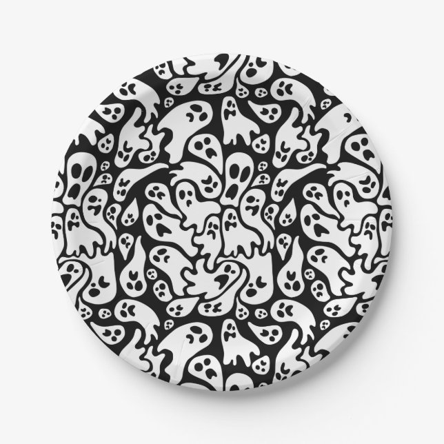 Black And White Ghost Pattern Paper Plate (Front)